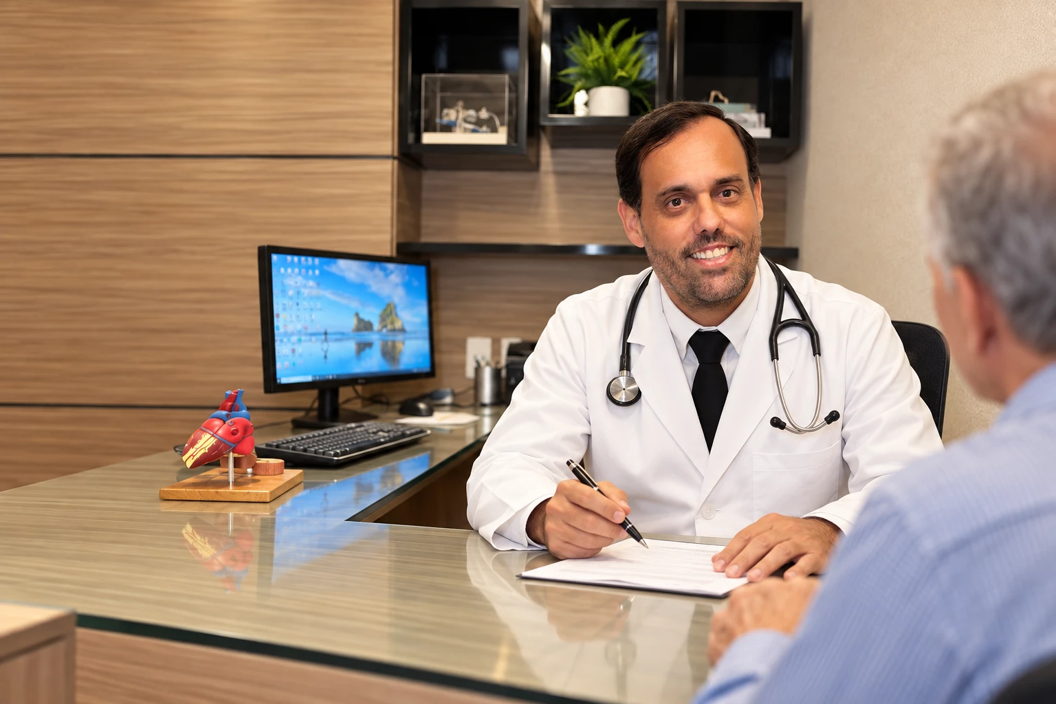 Cardiologista da Centrocor em consulta de acompanhamento com um paciente