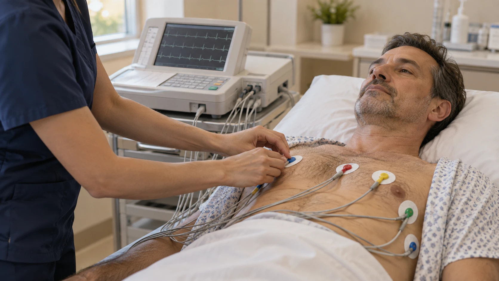 Paciente realizando eletrocardiograma